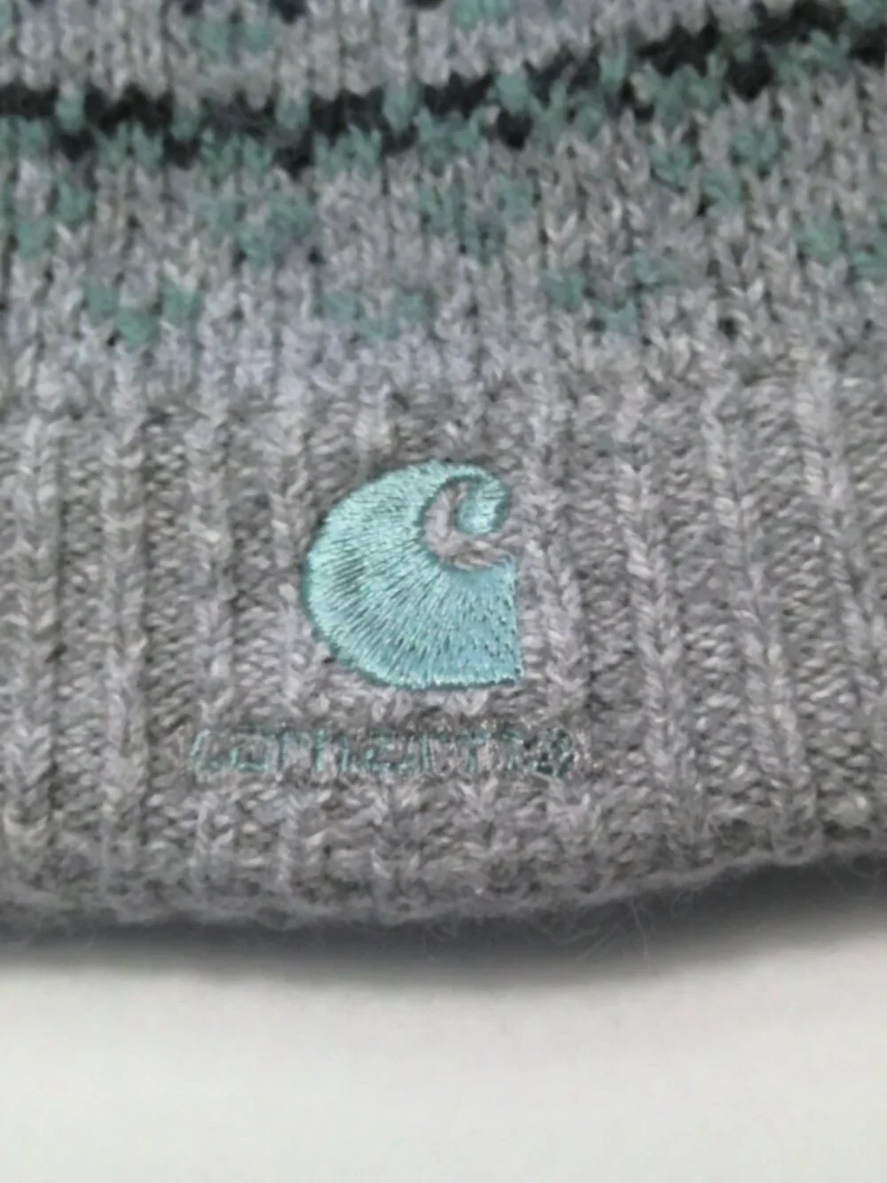 Carhartt Fair Isle Knit Beanie Grey Teal Wool Blend Winter Hat One Size Fits All